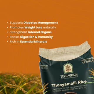 Terragrain Thooyamalli Raw Rice, Traditional South Indian Rice, Aromatic, Soft Texture, Ideal for Daily Meals - 1kg