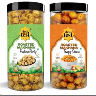 Roasted Makhana Combo – Pudina Party & Tangy Cheese | Premium Crunchy Fox Nuts - 160 gm - Two snack jars