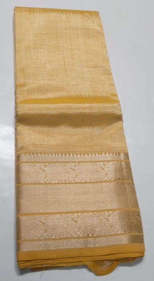 Yellow Pure Handloom Mangalagiri Pattu Saree With Silver Zari Border view 2