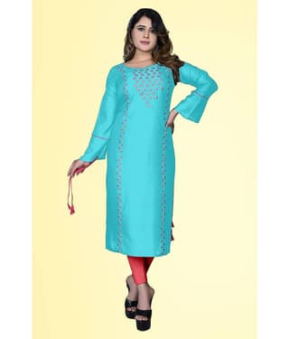 HAYA - Turquoise Rayon Women's Straight Kurti ( Pack of 1 )