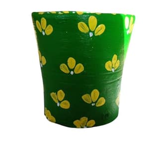 Green Hand-Painted Flower Pot with Drainage Hole for Indoor and Outdoor Plants