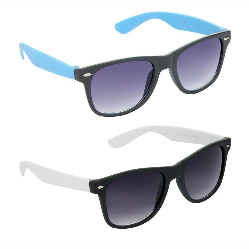 HRINKAR Men Women Boys & Girls Pilot & Rectangular Sunglasses Blue & White Frame, Grey & Grey Lens (Medium) Pack of - 2