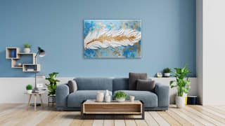 FEATHERS TEXTURE LEAF WALLART 24in X 16in WITH BLACK FRAME