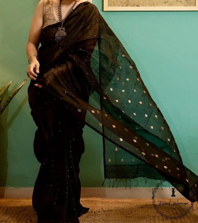 Beautiful Linen Silk Saree Silky Texture view 3