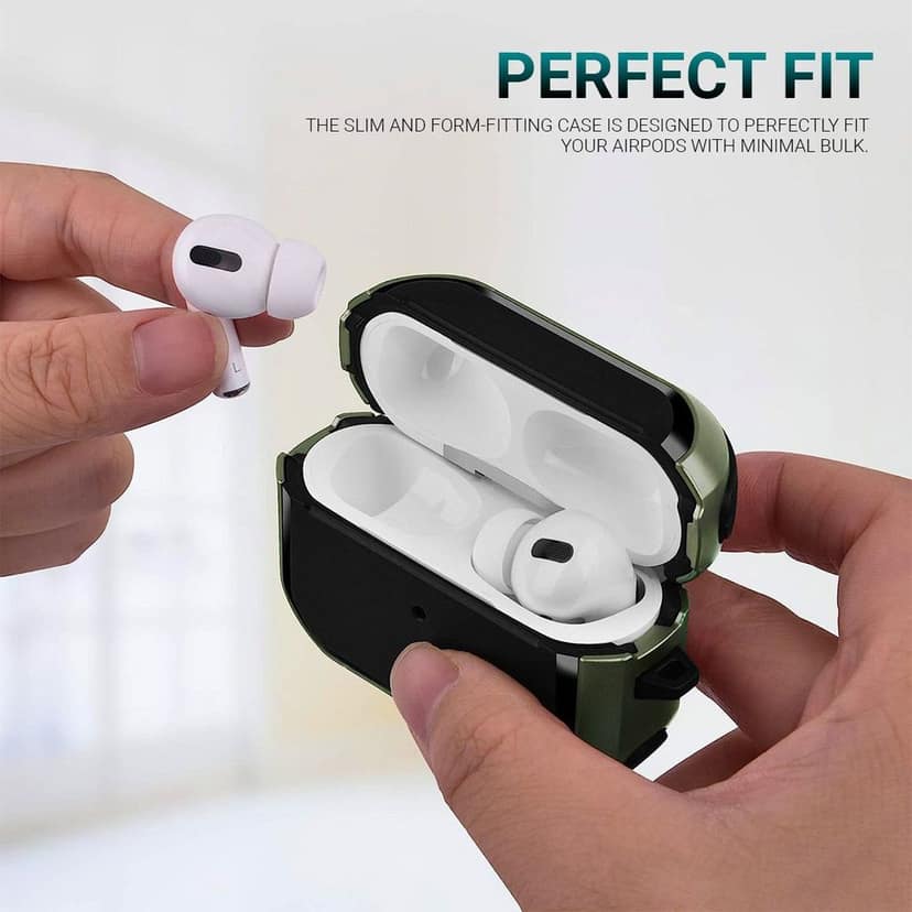 LIRAMARK Tough Rugged Hard Shell Armor case cover for Airpods Pro (2019), AirPods Pro 1st Generation (Green) view 3