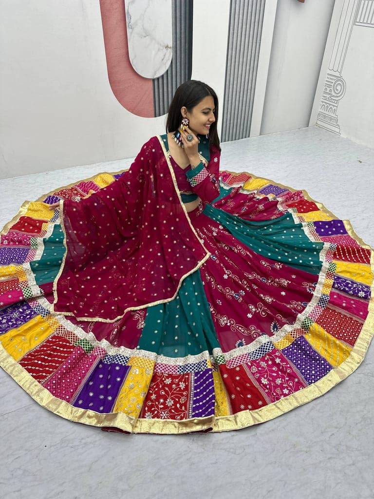 Navratri Special Vintage Multicolor Georgette Lehenga Choli Set with Heavy Sequence Embroidery and Dupatta view 6
