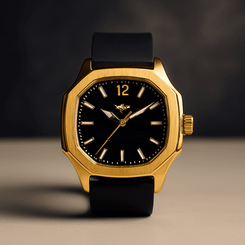 Gold-Tone Black Dial Analog Watch view 2