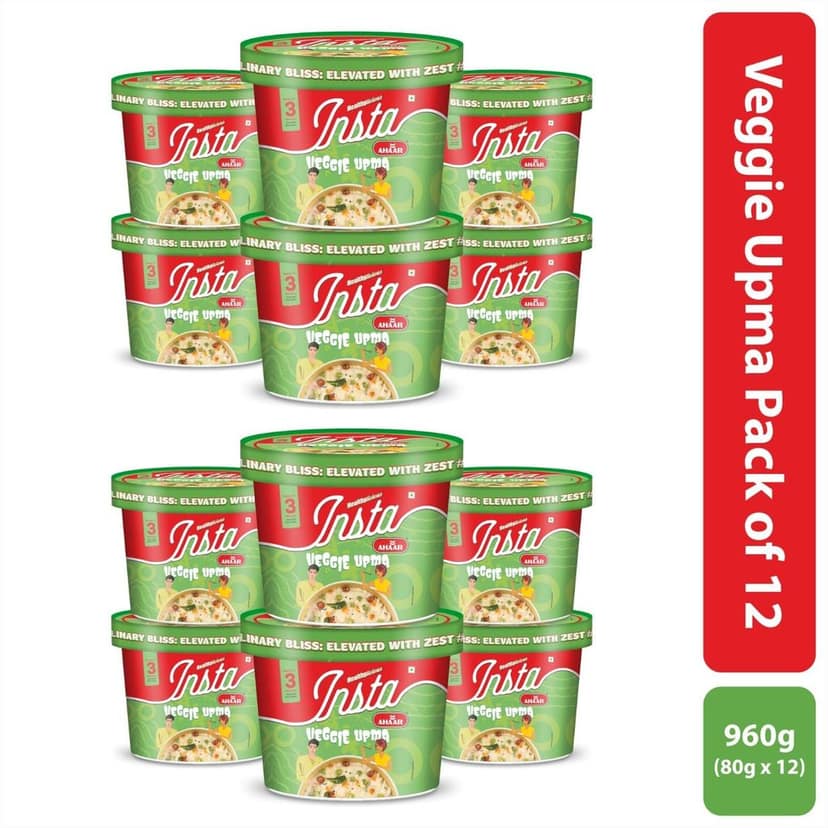 Insta Ahaar Veggie Upma - Cup 80g | Ready-to-Eat | Instant Snack view 2