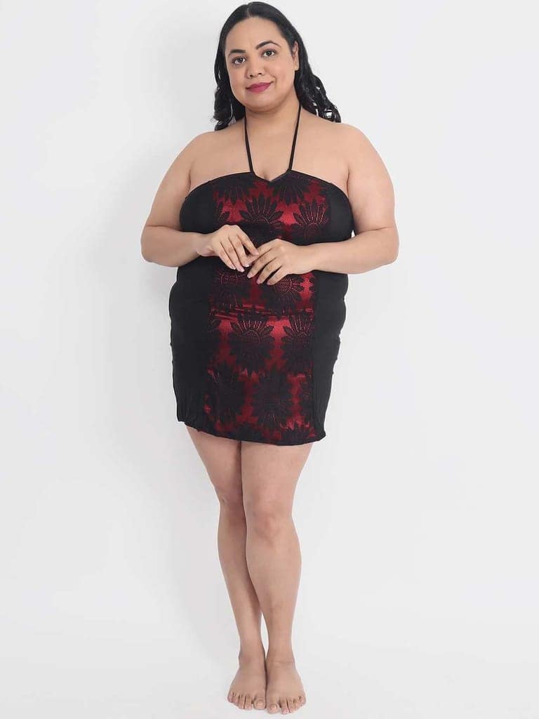 Plus Size Sexy Maroon Bridal Babydoll Bikini Dress for Honeymoon BB12M view 4