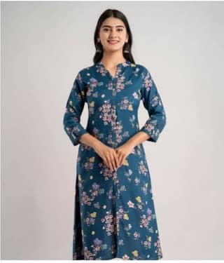 MAUKA - Blue Rayon Women's Front Slit Kurti ( Pack of 1 )