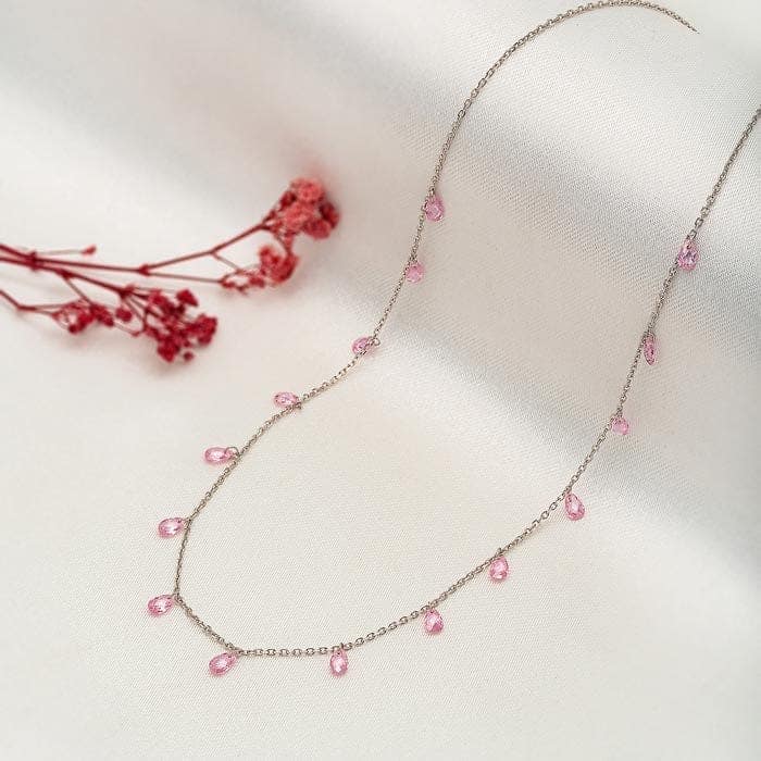 Silver Pink Crystalized Necklace view 3