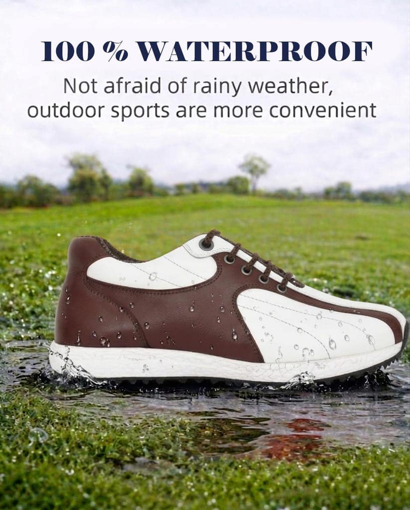 HITCARO Arkbird® Men's Genuine Leather Lace-up Professional 100% Waterproof Premium Gold Golf Shoes PR-5406 view 3