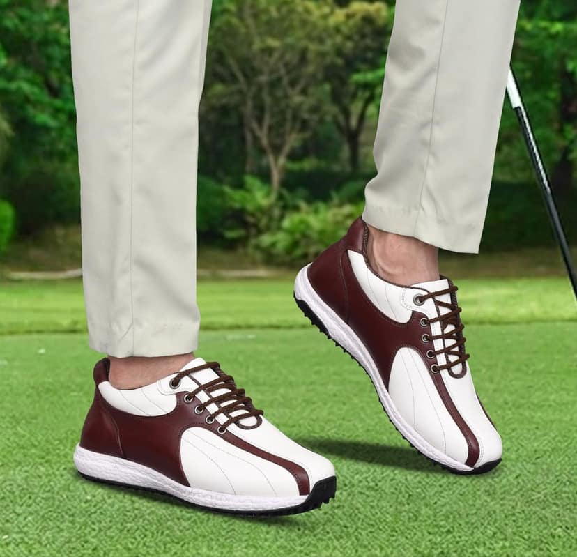 HITCARO Arkbird® Men's Genuine Leather Lace-up Professional 100% Waterproof Premium Gold Golf Shoes PR-5406 view 5