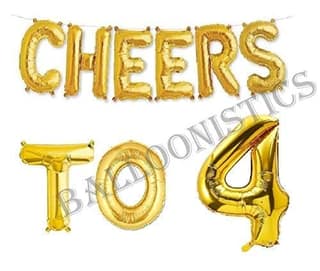 Cheers to Four Foil Balloon Combo Number 4 Foil Balloon for Birthday and Anniversary