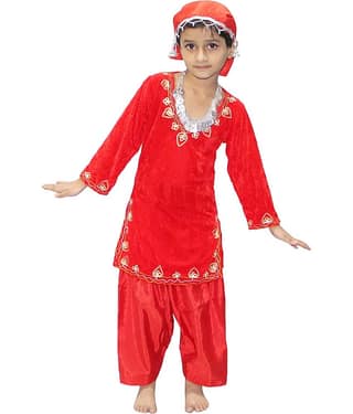 Kaku Fancy Dresses Indian State Kashmiri Dance Red Velvet Salwar Suit Costume for Girls - Red, 3-4 Years