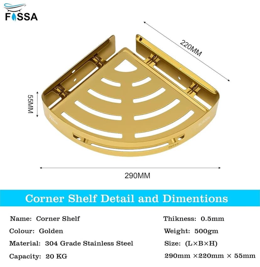 Caddy Stainless Steel Corner Shelf (Gold) view 2