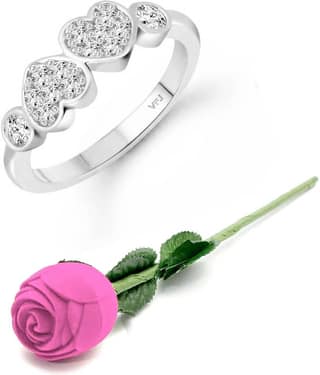 valentine day ring rose box Couple Heart (CZ) Rhodium Plated Ring