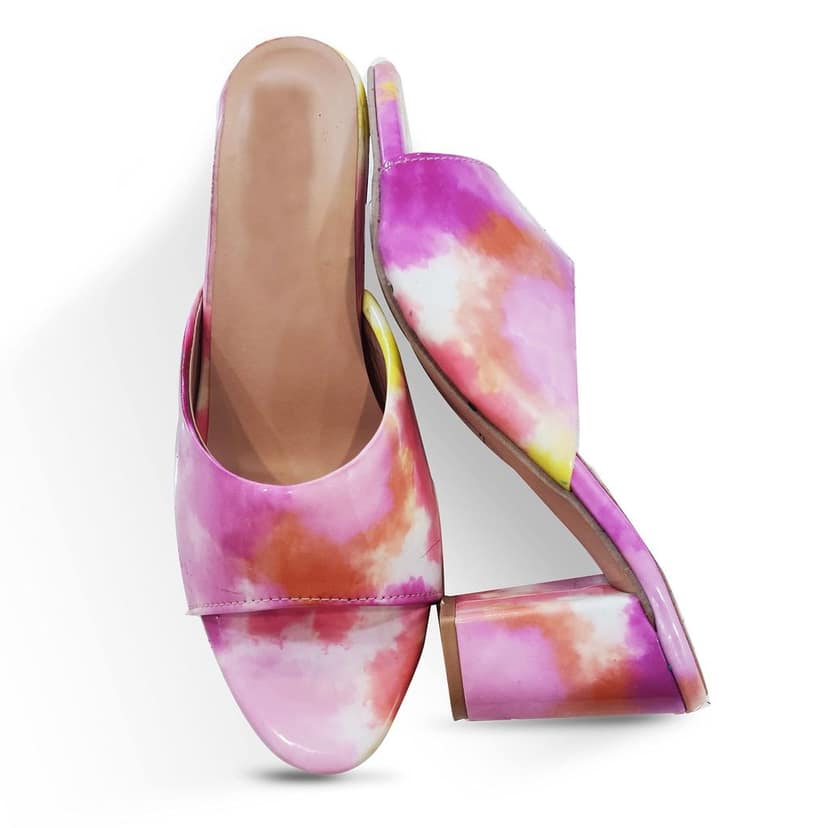 Holographic Multicolor Fashion Sandals | Peach Pink Multicolor Comfortable and Stylish Block Wedge Slip On | For Casual Wear & Formal Wear Occasions 3 Inches Heel | For Women & Girls (numeric_5) view 4