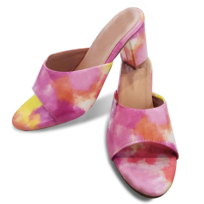 Holographic Multicolor Fashion Sandals | Peach Pink Multicolor Comfortable and Stylish Block Wedge Slip On | For Casual Wear & Formal Wear Occasions 3 Inches Heel | For Women & Girls (numeric_5) view 5
