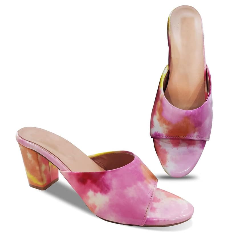Holographic Multicolor Fashion Sandals | Peach Pink Multicolor Comfortable and Stylish Block Wedge Slip On | For Casual Wear & Formal Wear Occasions 3 Inches Heel | For Women & Girls (numeric_5) view 6