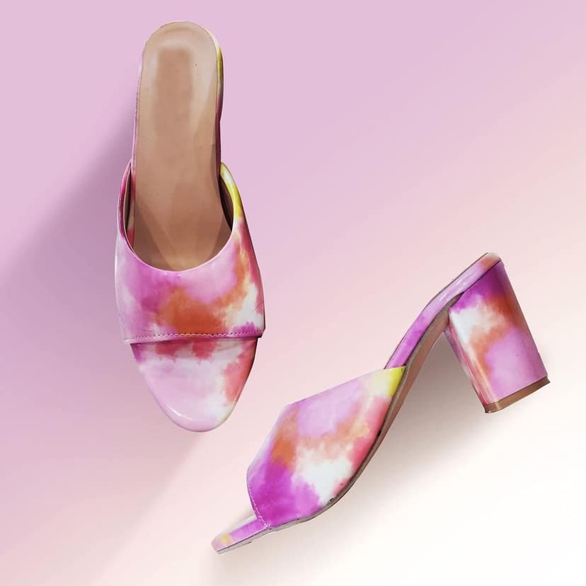 Holographic Multicolor Fashion Sandals | Peach Pink Multicolor Comfortable and Stylish Block Wedge Slip On | For Casual Wear & Formal Wear Occasions 3 Inches Heel | For Women & Girls (numeric_5) view 7