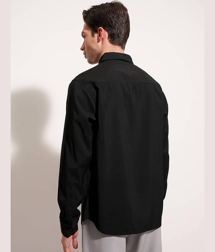 Highlander Rayon Flex Slim Fit Self Design Full Sleeves Men's Casual Shirt - Black ( Pack of 1 ) view 3