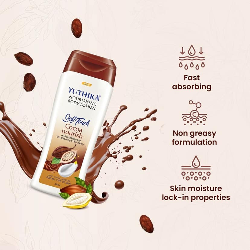 Yuthika Cocoa Nourish Body Lotion 300ml, Soft Touch Cocoa Body Lotion for Long Lasting Moisture & Soothing Skin view 4