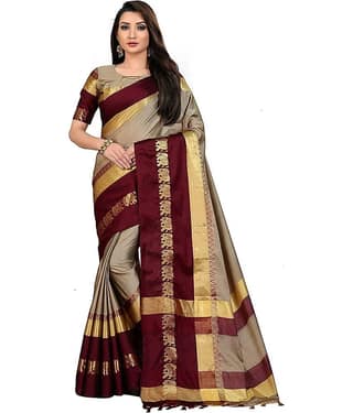 FAB SILK Cotton Silk Printed Saree With Unstitched Blouse Piece ( Beige )