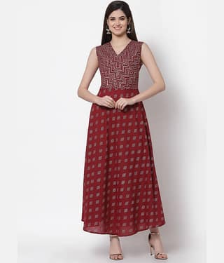 HISHAM - Maroon Cotton Women's Flared Kurti ( Pack of 1 )