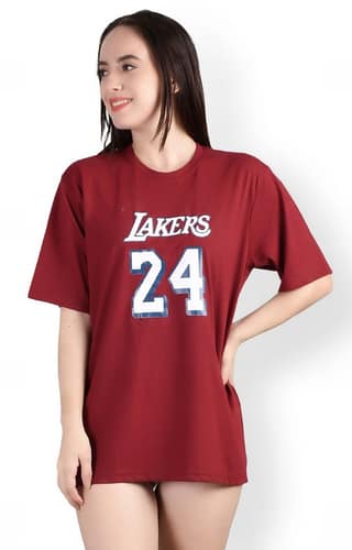 Lakers : Quirky Printed Oversized Women's Tees In Maroon Color