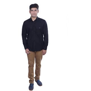 Black Linen Blend Solids Shirt For Men