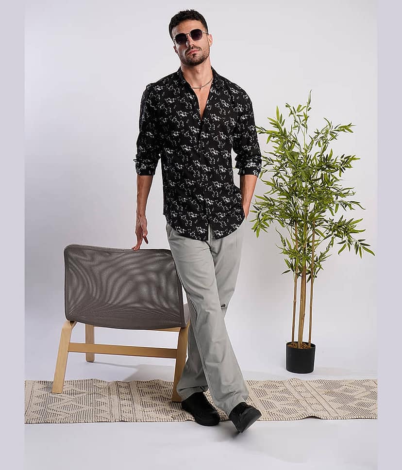 IVOC Rayon Slim Fit Printed Full Sleeves Men's Casual Shirt - Black ( Pack of 1 ) view 7