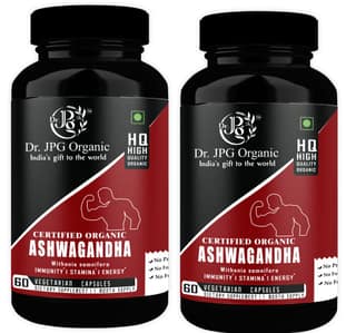 Dr. JPG Organic Ashwagandha Capsules for Energy, Stamina 60 Veg Capsules, Helps in Stress Relief for Men and Women, Withania Somnifera, INDIA ORGANIC Certified, Pack of 2