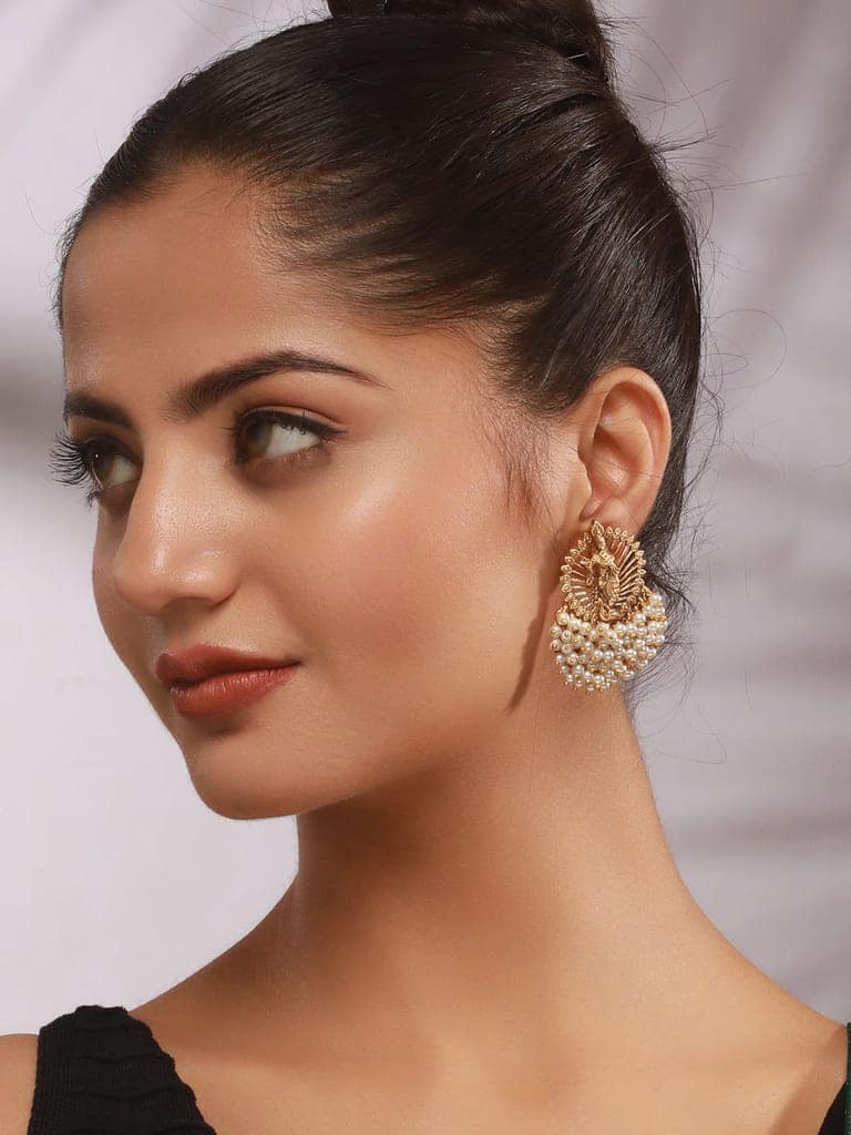 Gold Plated Perarls Beaded Shri krishna Designer large Studds earring