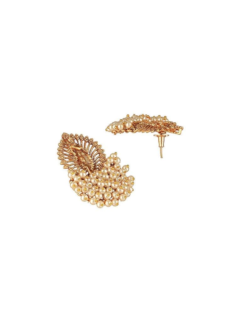 Gold Plated Perarls Beaded Shri krishna Designer large Studds earring view 5