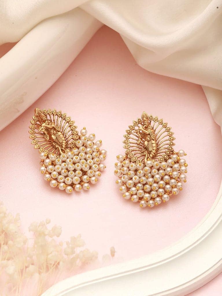 Gold Plated Perarls Beaded Shri krishna Designer large Studds earring view 6
