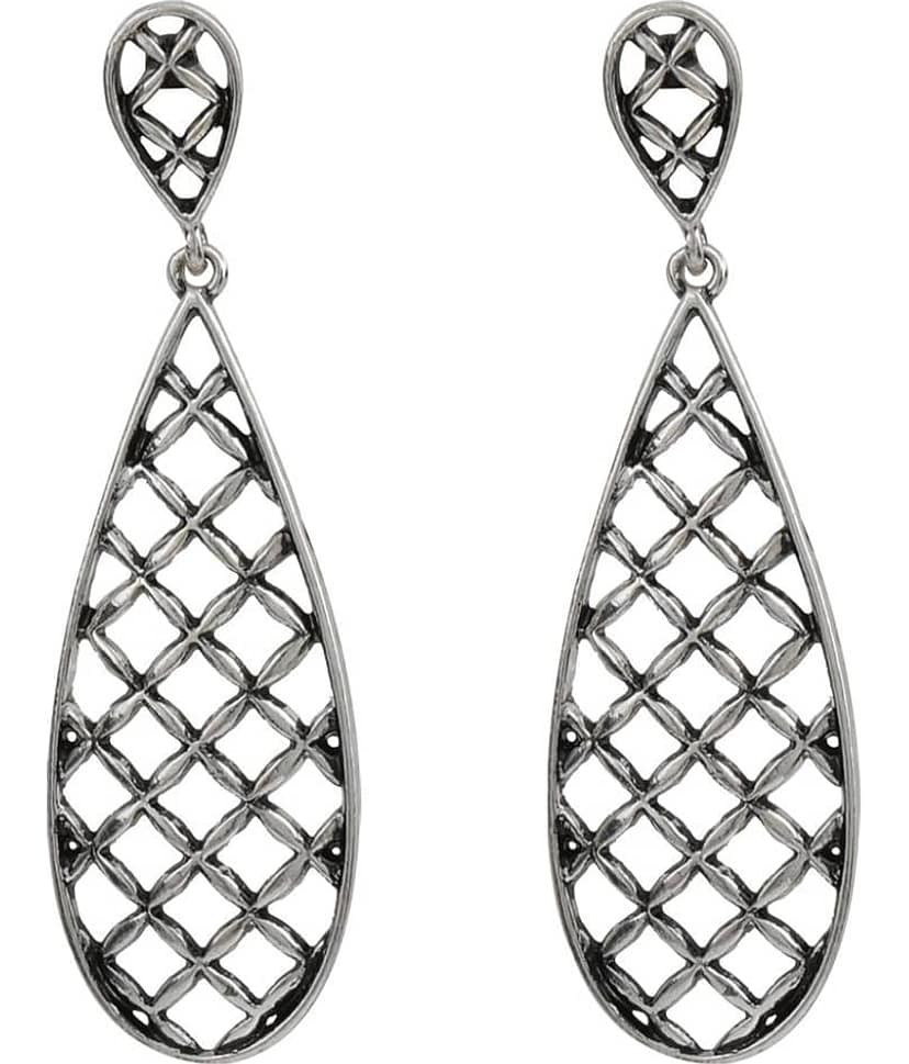 Silver Shine Sensational Silver Jali Design Drop Earrring