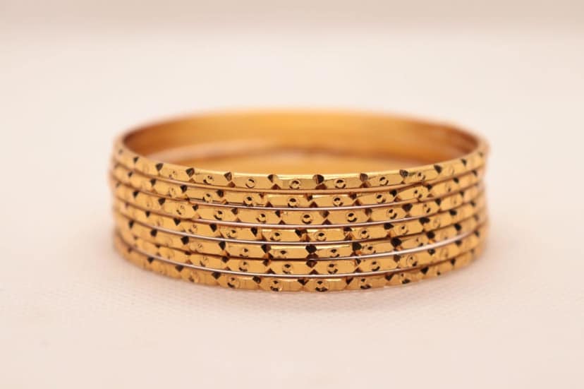 Gold Bangles Set of 4-Yellow Gold, Textured Design, Indian Jewelry view 4