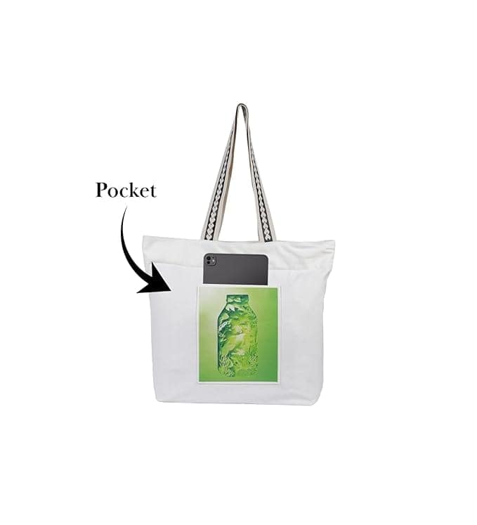 WOTM On The Move Tote | Premium Printed Cotton Canvas Tote Bag with Zipper & Inside Pocket, Stylish Everyday Travel Bag for Work, College, Office, Travel, Shopping view 4