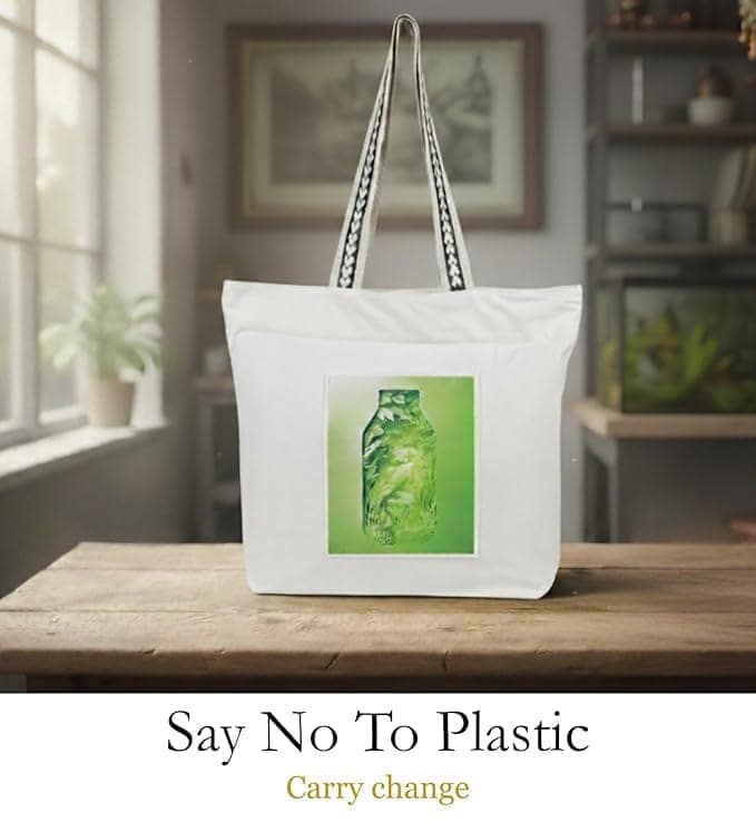 WOTM On The Move Tote | Premium Printed Cotton Canvas Tote Bag with Zipper & Inside Pocket, Stylish Everyday Travel Bag for Work, College, Office, Travel, Shopping view 6