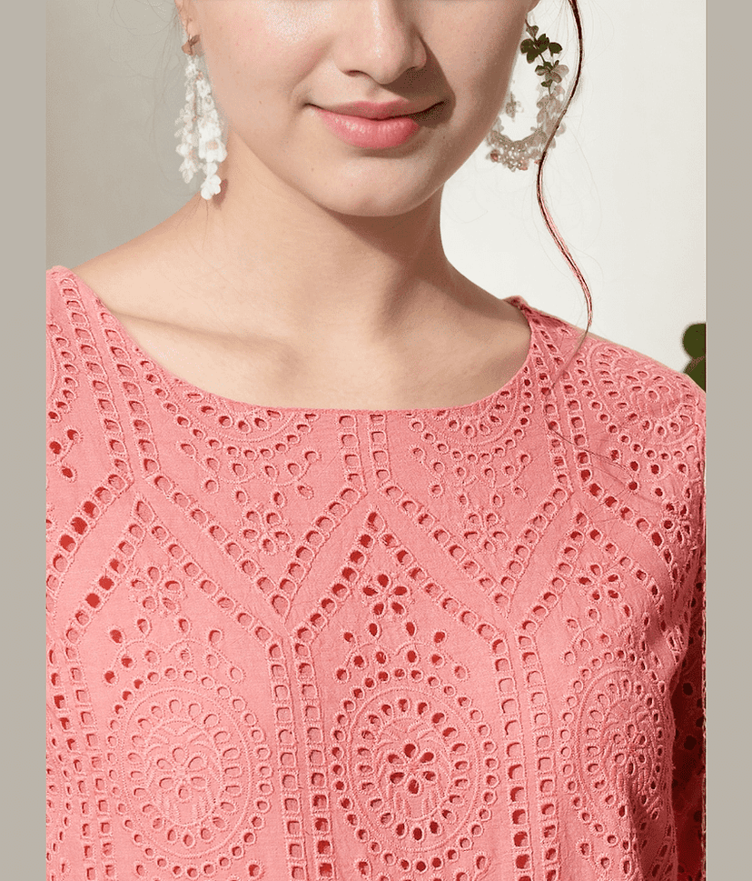 AMIRA'S INDIAN ETHNICWEAR Cotton Embroidered Kurti With Pants Women's Stitched Salwar Suit - Peach ( Pack of 1 ) view 2