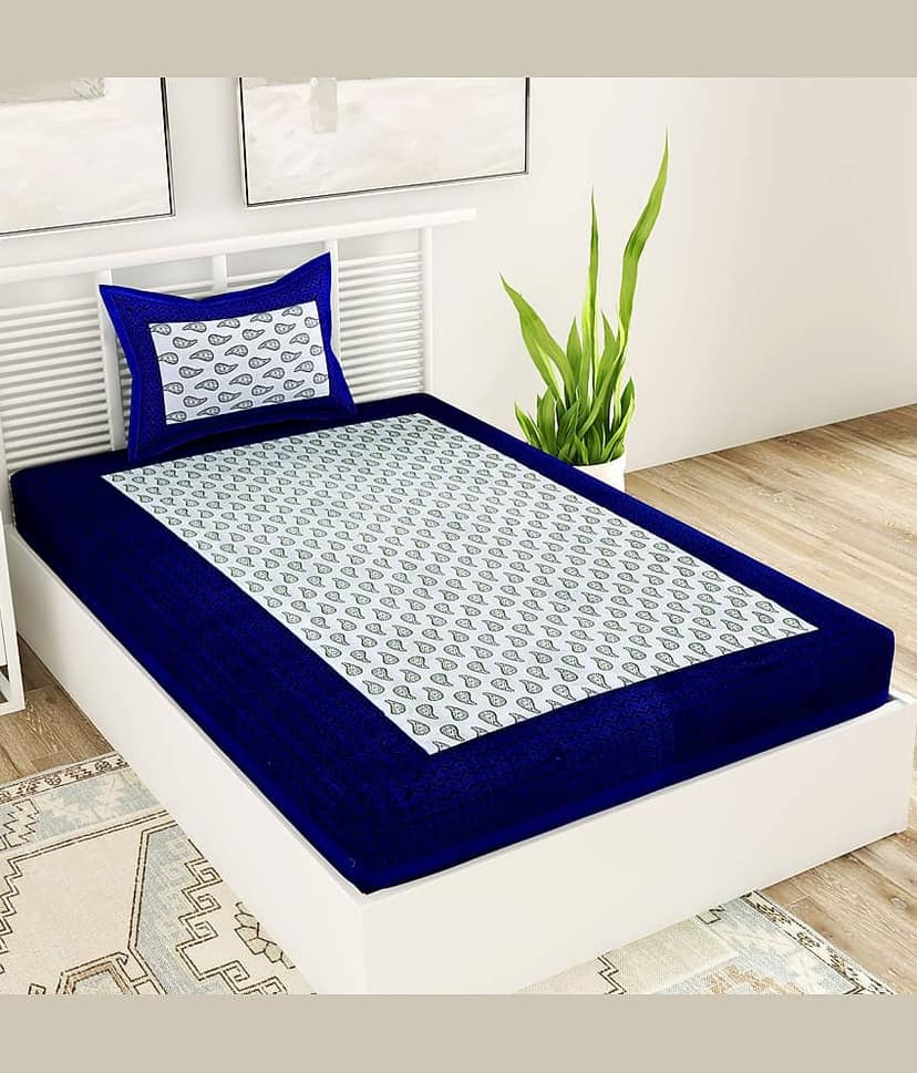 Uniqchoice Cotton 1 Single Bedsheet with 1 Pillow Cover ( Blue )