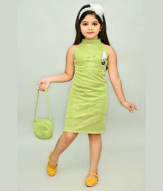 JCT DRESSES Crepe A-line Dress For Girls ( Pack of 1 , Light Green )