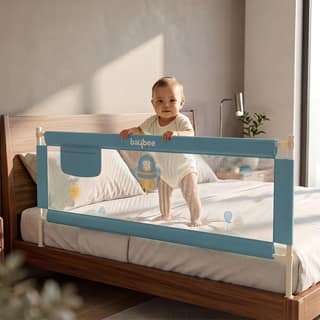 BAYBEE Baby Bed Rail Guard (180x63cm), Bedrail for Baby Toddlers Safety, Portable Kids Bedrail Safeguard Fence with Adjustable Height | Foldable Single Side Bed Protector for Newborn Babies (Blue) BAYBEE Baby Bed Rail Guard (180x63cm), Bedrail for Baby T
