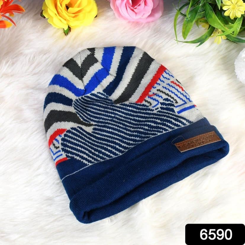 Cap for Winter Woolen Knitted Black Inside Fur Caps (1 Pc / Mix Design & Color) view 2
