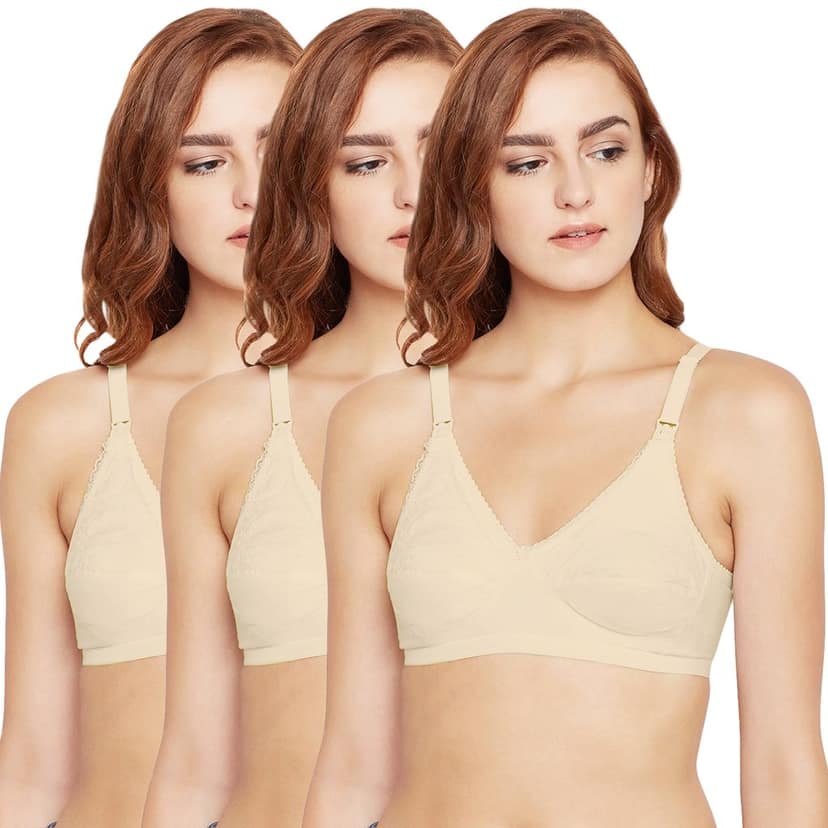 Bodycare 100% Cotton Non Padded Non wired Feeding Bra-Pack of 3