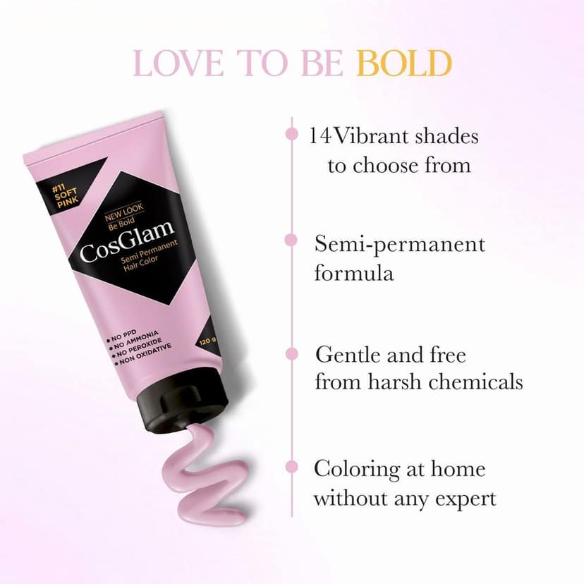 COSGLAM Semi Permanent Hair Color, No Peroxide, Non Oxidative, Ammonia Free Hair Colour 11 Soft Pink - 120gm view 5