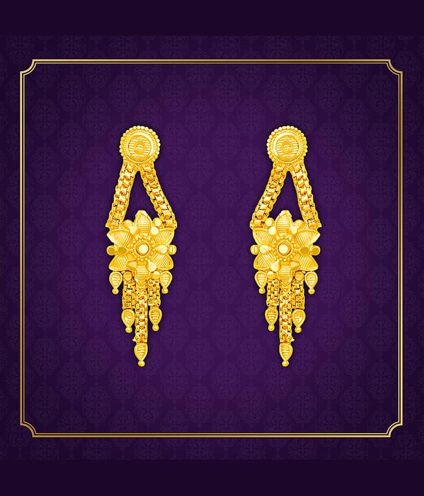 LUV FASHION Golden Drop Earrings ( Pack of 1 ) view 2