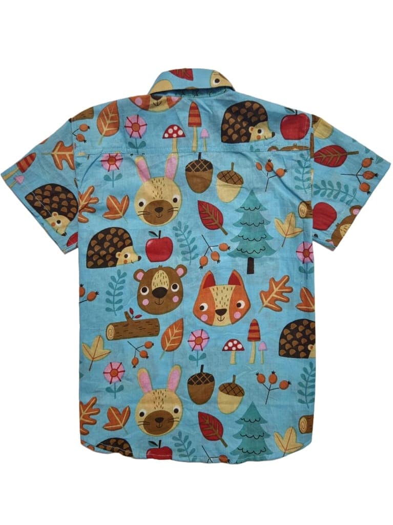 Blue Woodland Creatures Short Sleeve Button Up Shirt view 3