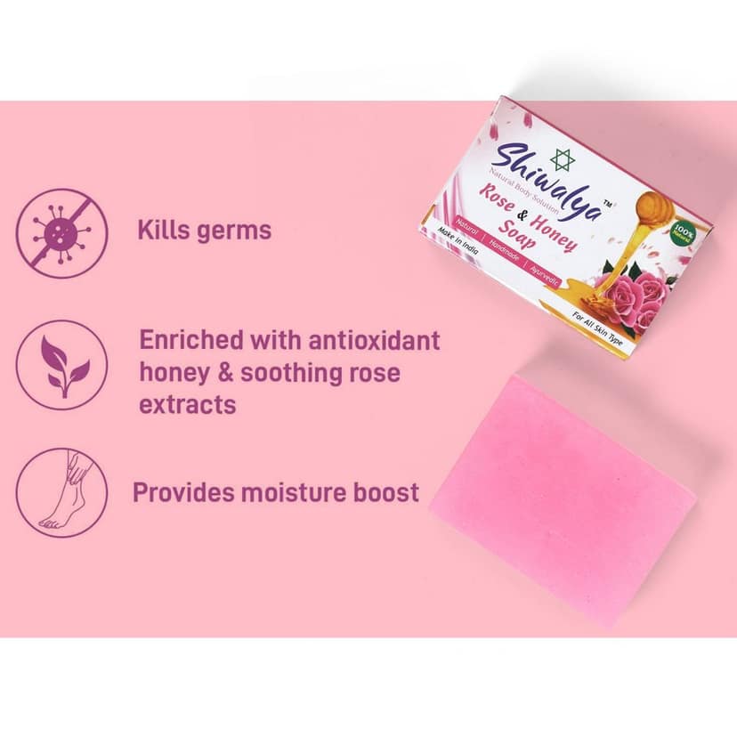 SHIWALYA Natural Rose Honey Handmade Soap | Handmade Bathing Soap | Herbal Soap Soft & Radiant Skin | Suitable for All Skin Types Pack of 6 view 7